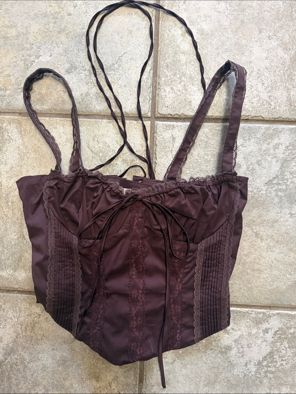 House of CB Deep Brown Lace-Trim Corset Top